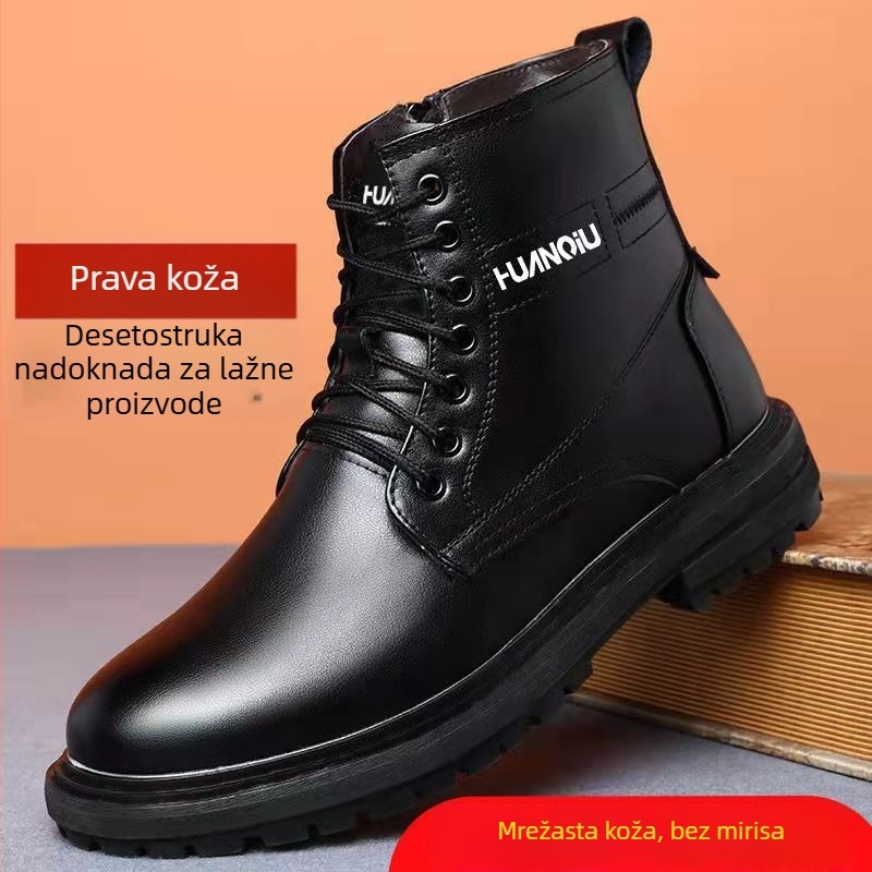 Martin čizme za muškarce, dvostruko sloj gornje kože od teleće kože, gumena potplata, umjetna pliš unutarnja podstava, zimske