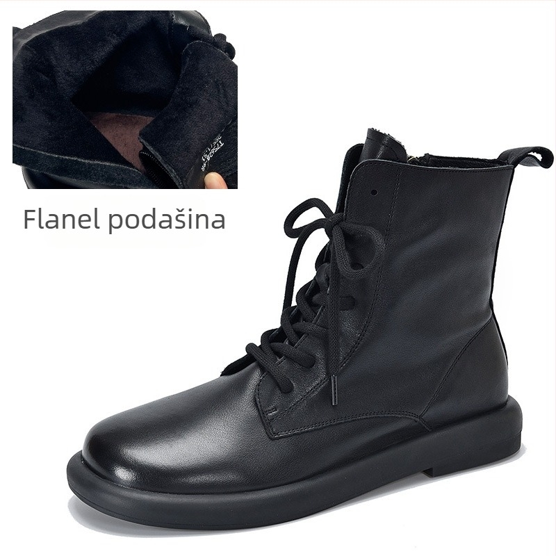Martin čizme, gornji dio od kože prvog sloja teleće kože, gumeni potplat, okrugli vrh, niski kvadratni potpetica 1–3 cm, bočni zatvarač