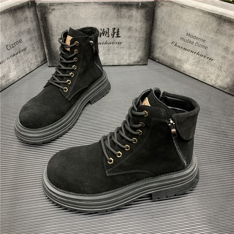 Martin čizme za muškarce, nubuk gornji dio, gumeni potplat, zima, britanski stil, visoko krojene, peta 3-5 cm