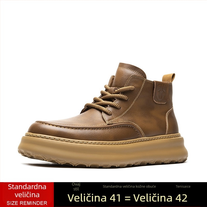 Martin čizme za muškarce – visoke kožne čizme s debelom gumene pjene potplata, prednje vezanje, 3–5 cm peta, prozračne