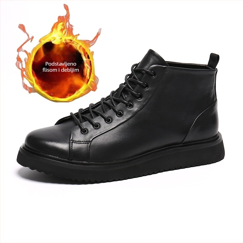 Muške Martin čizme za jesen: gornji dio od kože teladi, đon od pjene, PU uložak, okrugli vrh, ravna peta.