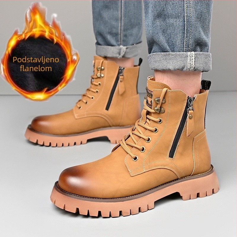 Martin čizme s fleec podstavom, srednja visina potkoljenice, klinasti potplat, prednje vezanje