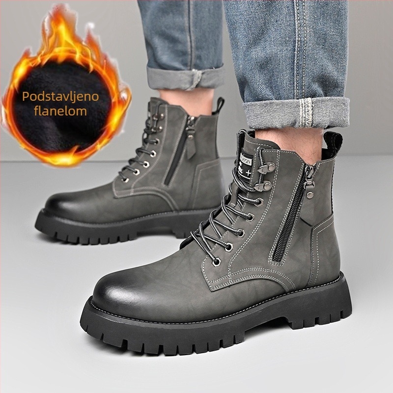 Martin čizme s fleec podstavom, srednja visina potkoljenice, klinasti potplat, prednje vezanje