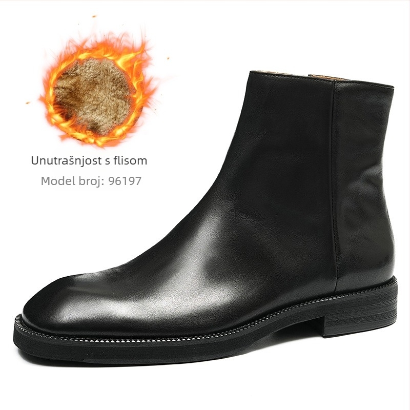 Chelsea čizme, vintage stil, zimski model srednje visine, gornji dio od kože prvog sloja krave; podstava od prirodne kože; ulošak od prirodne kože; gumeni potplat; visina pete niska 1-3 cm