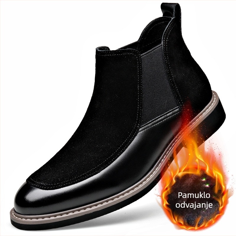 Martin čizme s flis podstavom, slip-on, Chelsea stil; gornji dio nubuk teleće kože, podstava od pamuka, taban PU, gumeni potplat, niski peta 1–3 cm