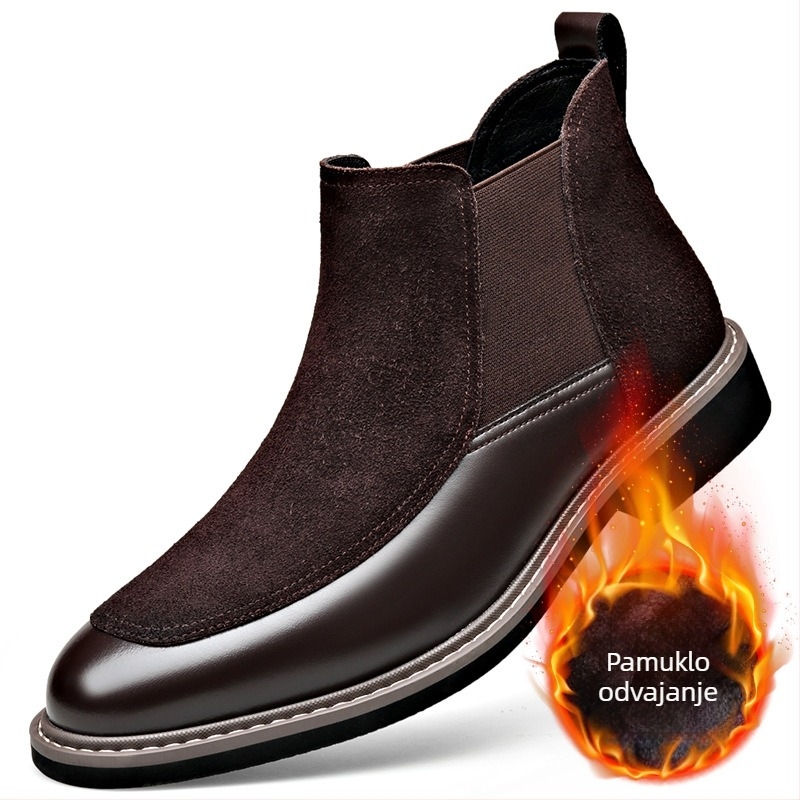 Martin čizme s flis podstavom, slip-on, Chelsea stil; gornji dio nubuk teleće kože, podstava od pamuka, taban PU, gumeni potplat, niski peta 1–3 cm