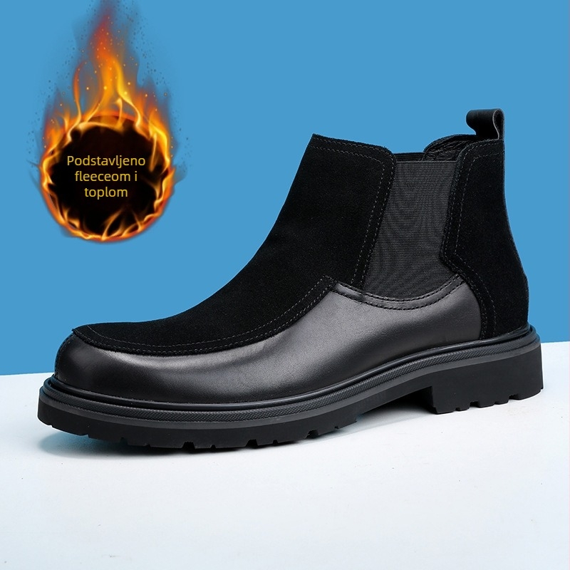 Unisex Chelsea čizme, zimske s fleec podstavkom, britanski stil, gumena potplat, PU ulozak