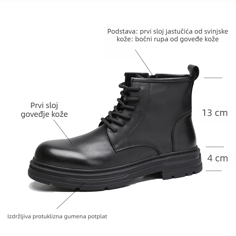 Martin čizme s podstavom od svinjske kože, bočni zatvarač i prednje vezanje, srednje visoko goljenica, gumasti debeli potplat, za muškarce, zimske