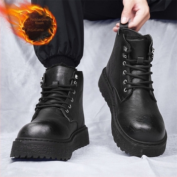 Muške Martin čizme, britskog stila, PU gornji dio, gumena potplat, unutarnja postava od umjetnog kratkog pliša za zimu