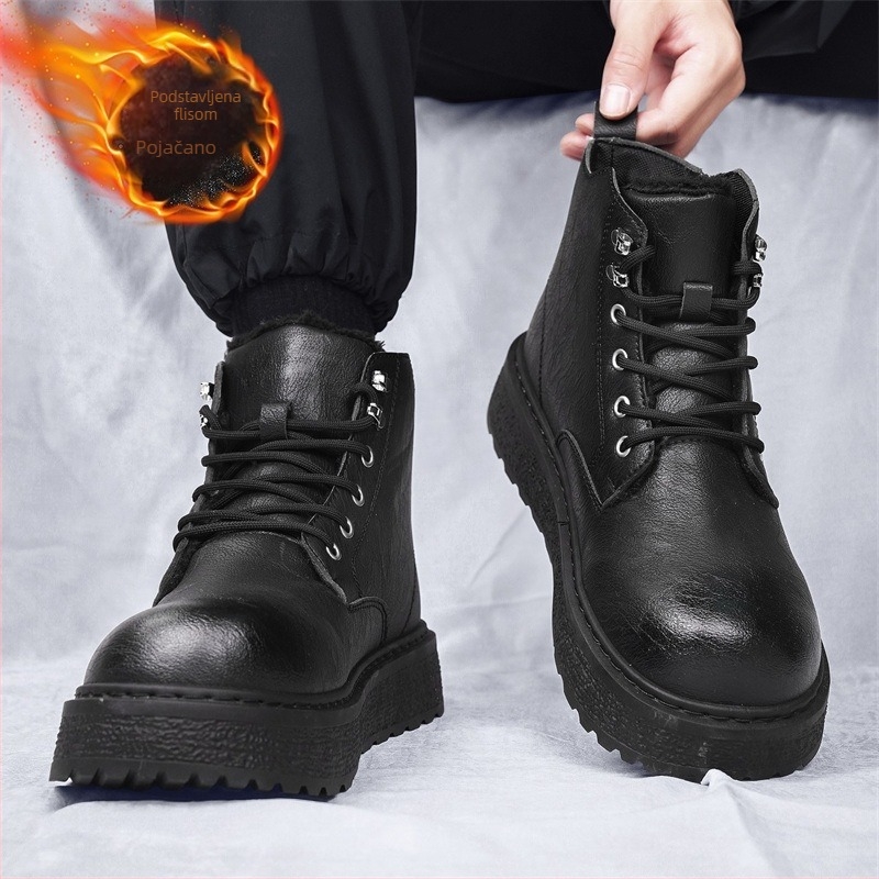 Muške Martin čizme, britskog stila, PU gornji dio, gumena potplat, unutarnja postava od umjetnog kratkog pliša za zimu