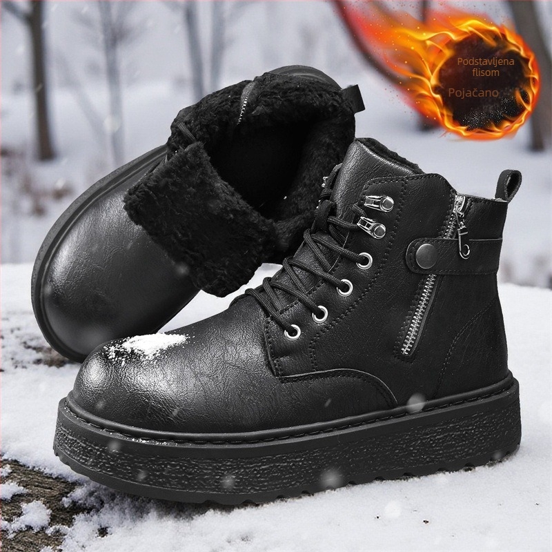 Muške Martin čizme, britskog stila, PU gornji dio, gumena potplat, unutarnja postava od umjetnog kratkog pliša za zimu