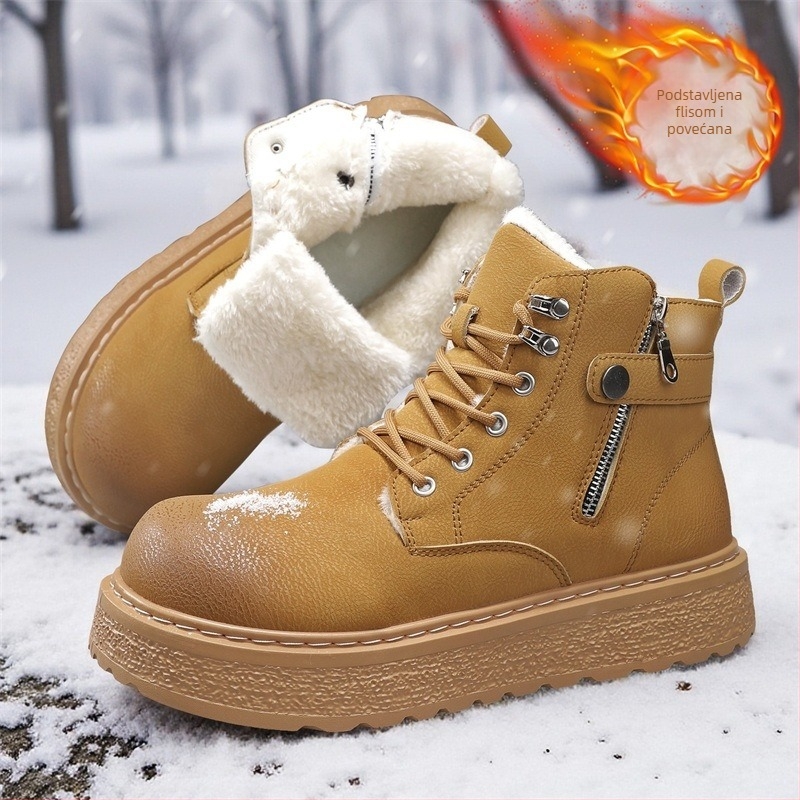 Muške Martin čizme, britskog stila, PU gornji dio, gumena potplat, unutarnja postava od umjetnog kratkog pliša za zimu