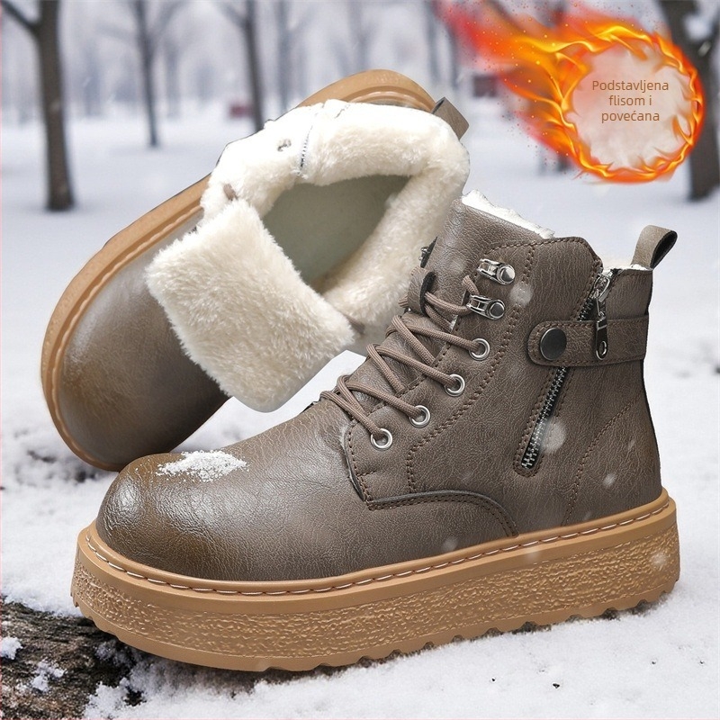 Muške Martin čizme, britskog stila, PU gornji dio, gumena potplat, unutarnja postava od umjetnog kratkog pliša za zimu