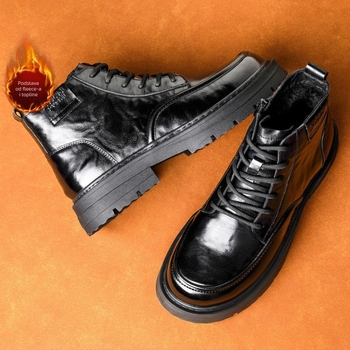 Martin čizme od kože prve klase teleće kože, podstava od umjetnog kratkog pliša, gumena potplat, bočni zatvarač, zimska obuća