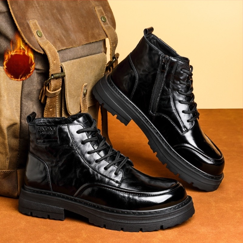 Martin čizme od kože prve klase teleće kože, podstava od umjetnog kratkog pliša, gumena potplat, bočni zatvarač, zimska obuća