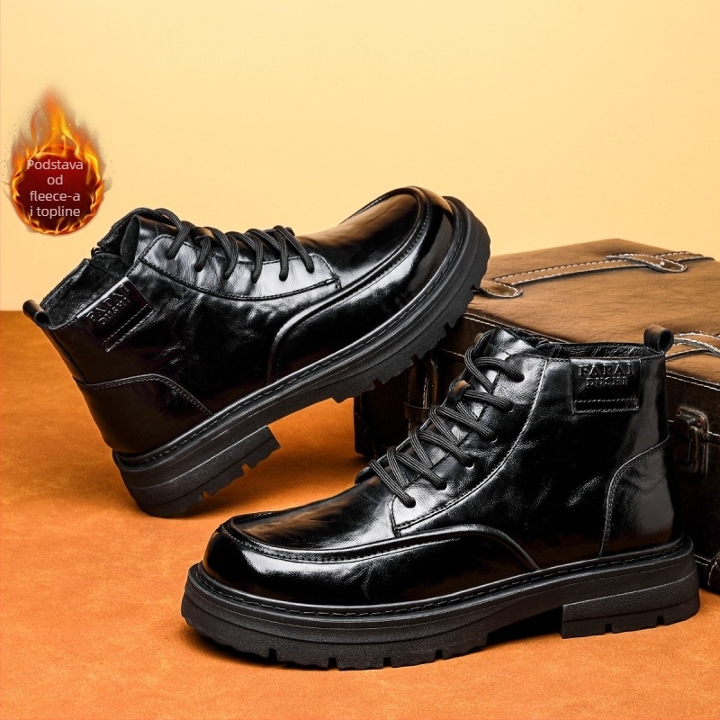 Martin čizme od kože prve klase teleće kože, podstava od umjetnog kratkog pliša, gumena potplat, bočni zatvarač, zimska obuća