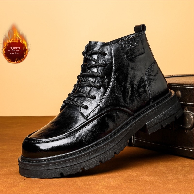 Martin čizme od kože prve klase teleće kože, podstava od umjetnog kratkog pliša, gumena potplat, bočni zatvarač, zimska obuća