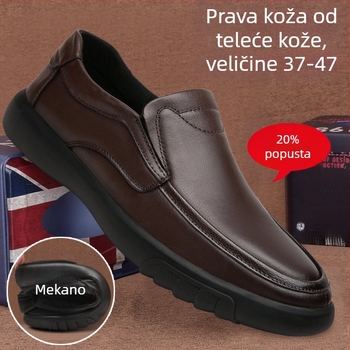 Muški kožni loafer slip-on, gornji dio od split kože, PU uložak, gumena potplata, niski pet 1–3 cm, prozračan, protuklizni