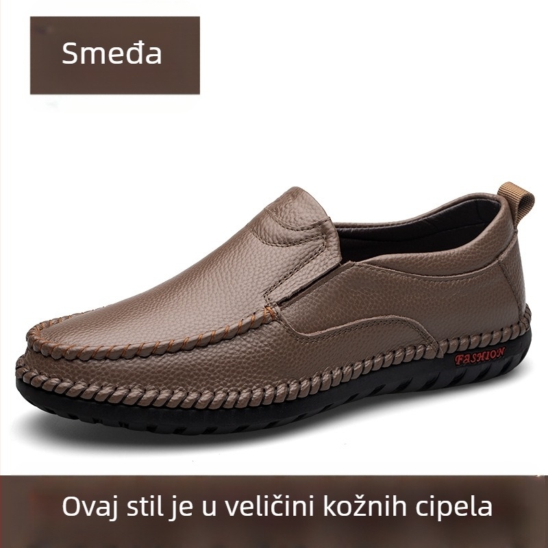Muške casual kožne cipele od kože prvog sloja, gumom potplata, zaobljeni nos, niski potplat 1–3 cm, biljna obrada kože