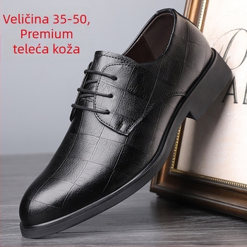 Muške kožne cipele - teleća koža, gumeni potplat, okrugli vrh, nizak gornji dio, poslovni stil