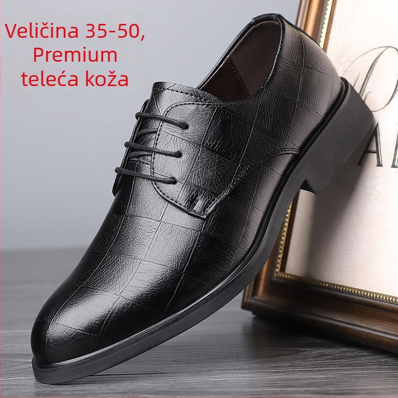Muške kožne cipele - teleća koža, gumeni potplat, okrugli vrh, nizak gornji dio, poslovni stil