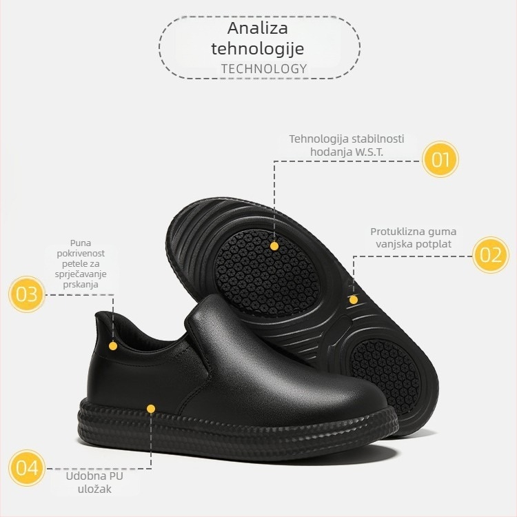 Muške kuharske cipele, Slip-On, vodootporne, otporne na klizanje, kožni vrh, gumeni potplat
