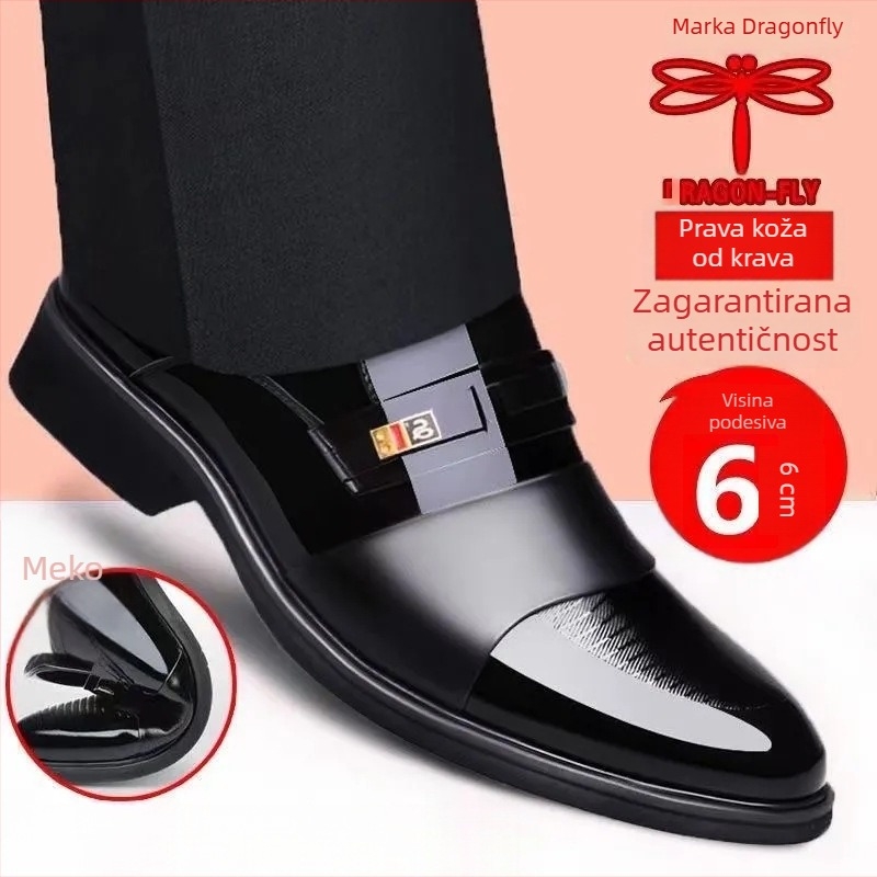 Muške kožne cipele za poslovni stil, gornji dio od split kože, gumeni potplat, niski nart, šiljat nos, unutarnje povećanje visine