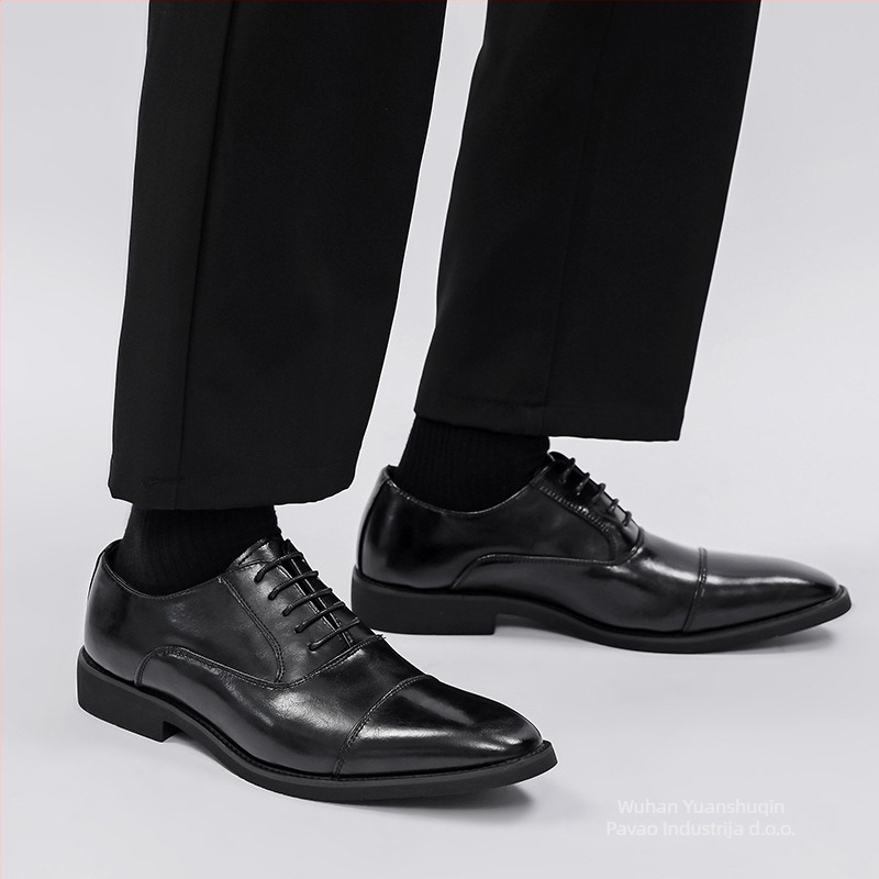 Muške kožne Oxford cipele za poslovni stil — nizak profil, vezanje, gornji dio od podijeljene kože, gumena potplat, okrugli vrh