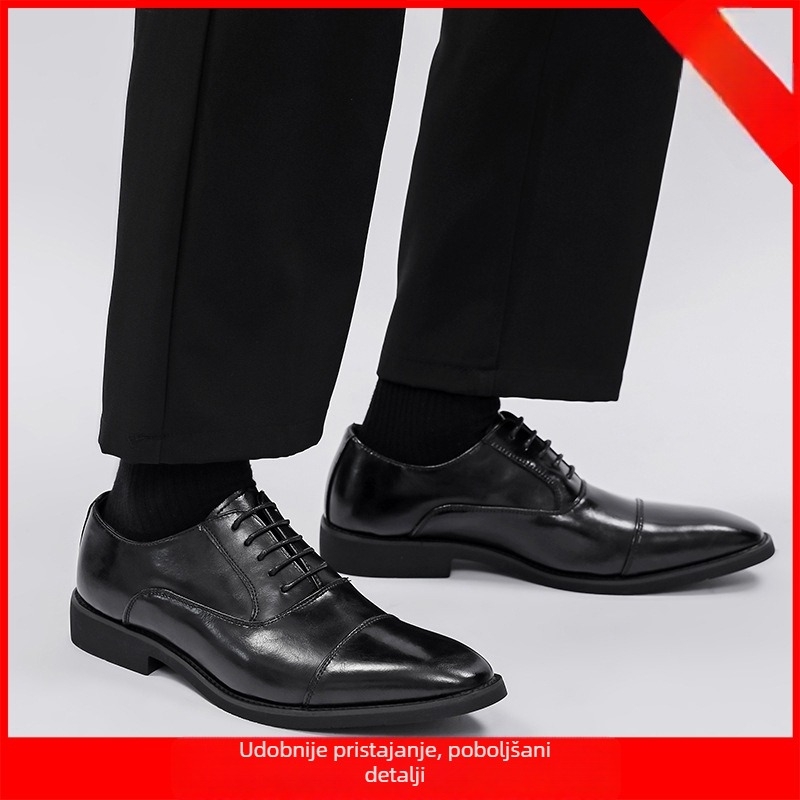 Muške kožne Oxford cipele za poslovni stil — nizak profil, vezanje, gornji dio od podijeljene kože, gumena potplat, okrugli vrh