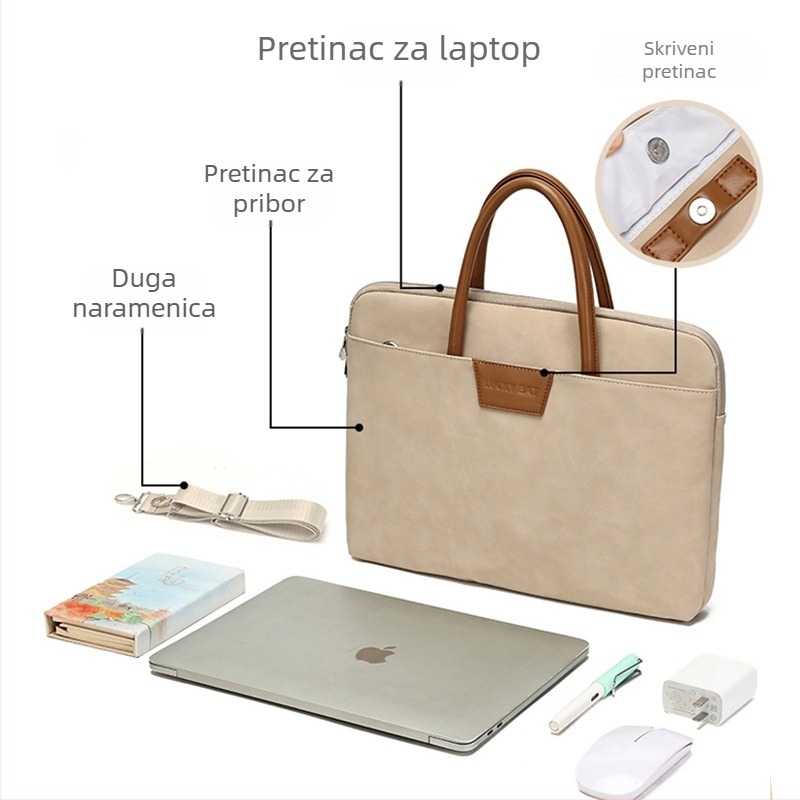Torba za prijenosno računalo od 16 inča, unisex, vodootporna i lagana, crossbody poslovna torba, PU koža