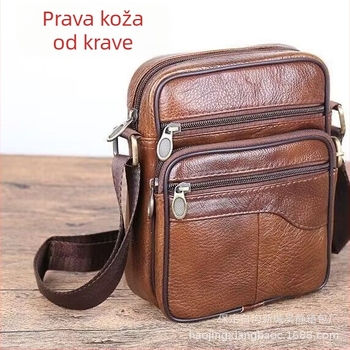 Muška torba preko ramena od prave kože, prvi sloj teleće kože, podstava od poliestera, za poslovna putovanja