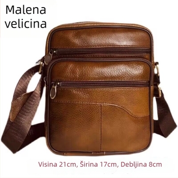 Muška torba preko ramena od prave kože, prvi sloj teleće kože, podstava od poliestera, za poslovna putovanja