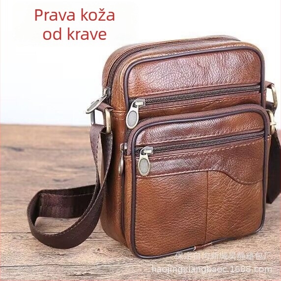 Muška torba preko ramena od prave kože, prvi sloj teleće kože, podstava od poliestera, za poslovna putovanja