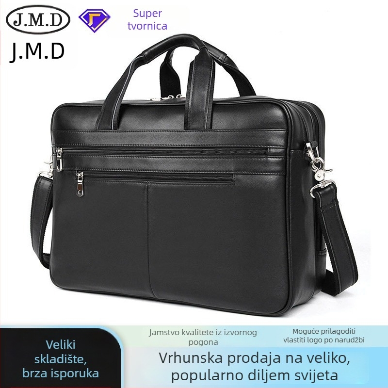 Muška kožna poslovna torba — Materijal: prava koža; stil: poslovno putovanje; podstava: pamuk; tekstura kože: gornji sloj kravljeg kože; funkcije: otporna na habanje, zaštita od krađe