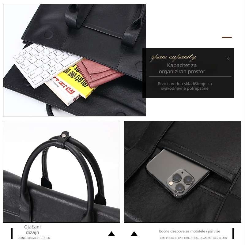 Zhihua Leather Goods Poslovna torba od prave kože – Koža prvog sloja, Veliki kapacitet, Poslovni stil putovanja