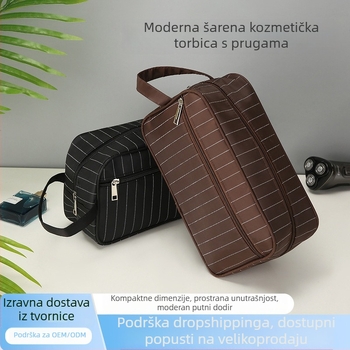 Muška PVC torbica za toaletne potrepštine, prugastog uzorka, dvostrukog sloja, s unutarnjim odjeljkom za poslovna putovanja