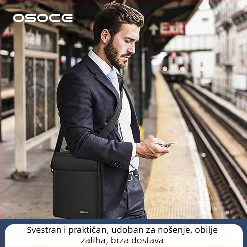 OSOCE Muška crossbody torba za poslovna putovanja, od poliestera, podstava od poliestera, antibakterijska i proširiva