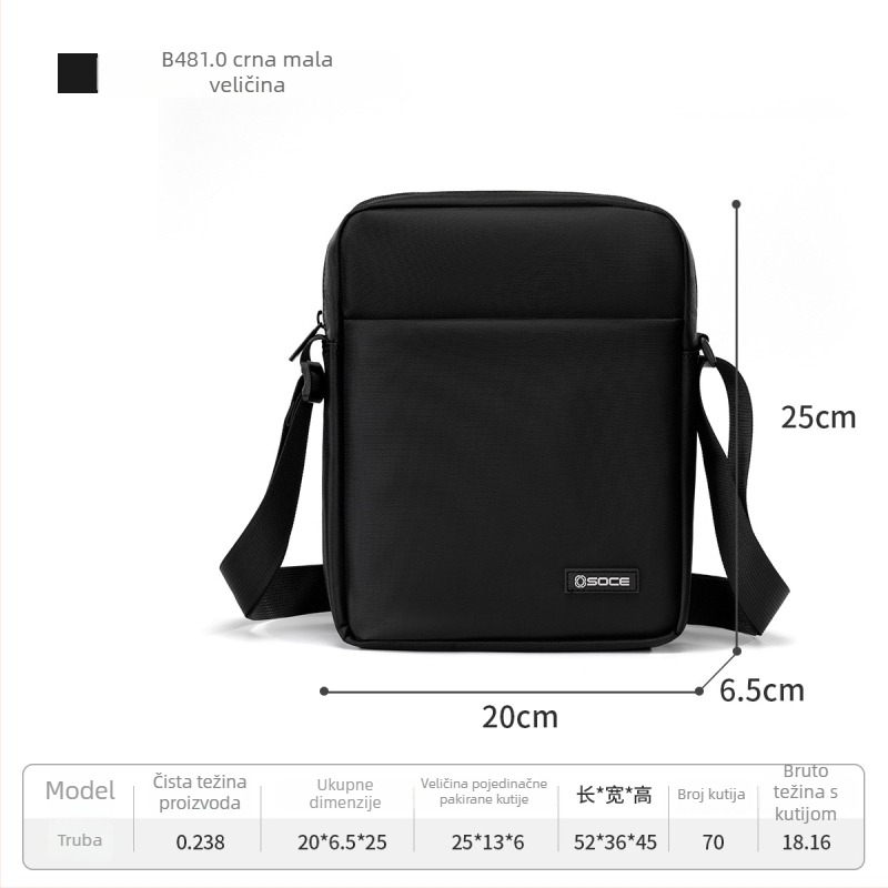 OSOCE Muška crossbody torba za poslovna putovanja, od poliestera, podstava od poliestera, antibakterijska i proširiva