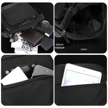 WEPOWER Muška crossbody torba za rame, višenamjenska, vodootporna, najlon, poliester podstava, za poslovna putovanja