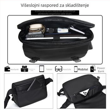 Muška crossbody torba — najlon, poliester podstava, marka caishikou, jednostavan jednobojni dizajn, višefunkcionalna, za poslovna putovanja