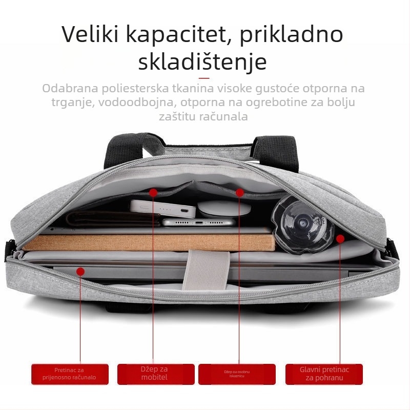 Torba za prijenosno računalo velike kapacitete, vodootporna, poslovna torba preko ramena s jastučićem za ublažavanje udara, za 16-inčni laptop