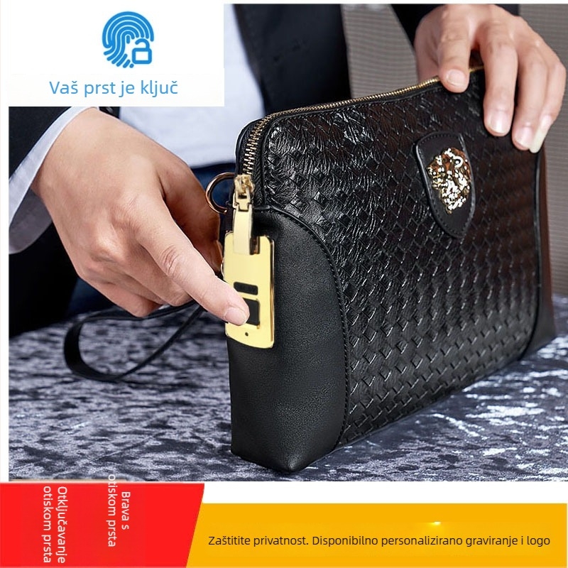 Muški kožni clutch s otiskom prsta zaključavanje, model Fingerprint Lock Clutch, zaštita od krađe, podstava: Poliester, sezona: proljeće 2023 (Materijal: prave kože; Model: Fingerprint Lock Clutch; Funkcija: Zaštita od krađe; Podstava: Poliester; Sezona: P