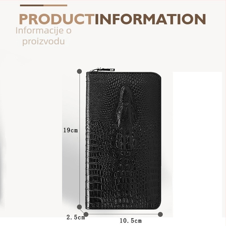 Kožni clutch s 3D zmajem za muškarce, RFID zaštita, anti-kradnja, velik kapacitet za kartice i džep za telefon