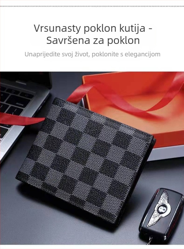 Muški novčanik s kariranim uzorkom, PU koža, 1 preklop, Model 3015, antimagnetni