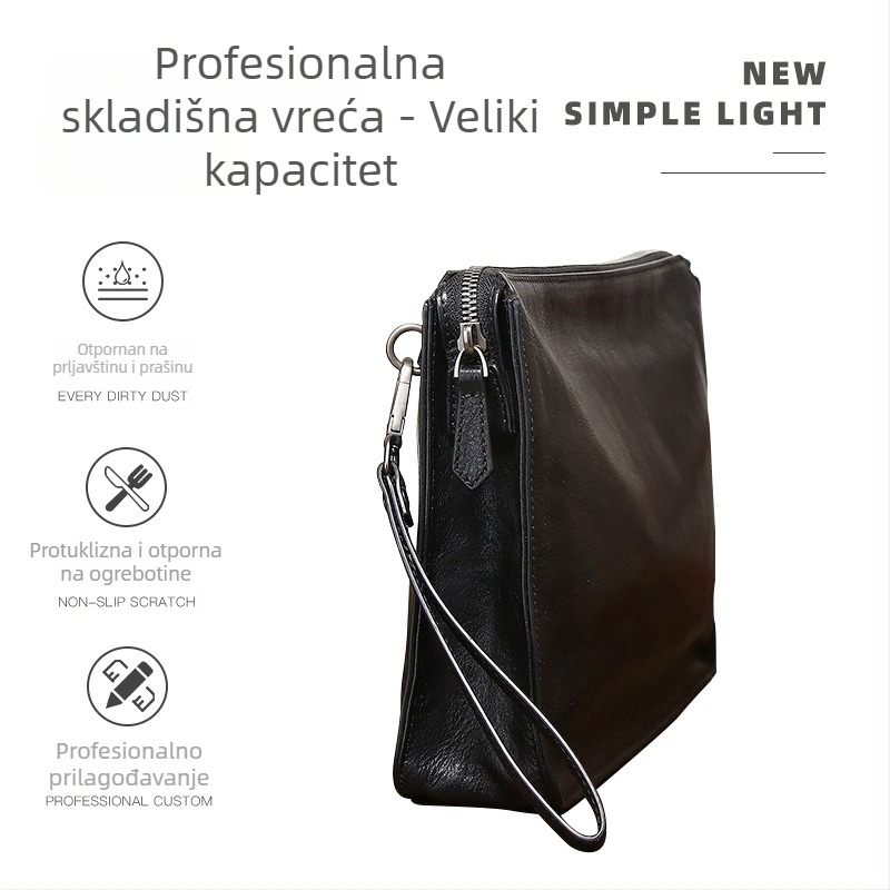 Muška kožna klutch torbica, urban minimalistički stil, koža prvog sloja, vodootporna