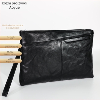 Muški clutch - Prava koža, Gornji sloj teleće kože, Dizajn s ručkom, Vodootporan, Podstava od poliestera