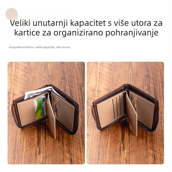 Muški uski novčanik s pretincem za kartice i zatvaračem za novčiće, PU koža