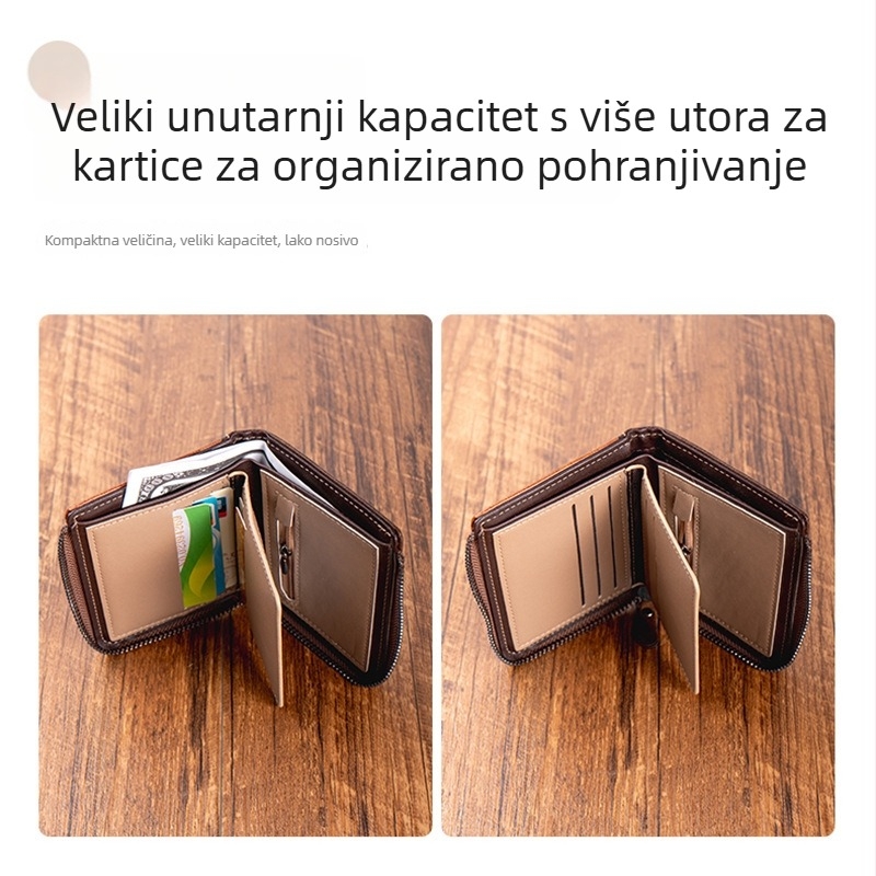 Muški uski novčanik s pretincem za kartice i zatvaračem za novčiće, PU koža