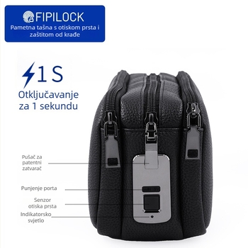 Muški PU kožni clutch s pametnim otiskom prsta, vodootporan, zaštita od krađe, trostruki slojevi velike kapacitete