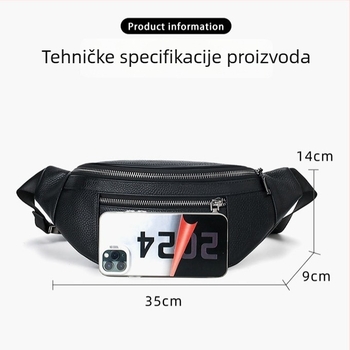 Muška torbica za struk od kože krave, gradski stil jednostavnost, jednobojni dizajn, podstava od poliestera, pogodna za poslovna putovanja